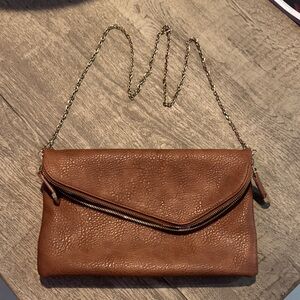 Brown Leather Clutch with Chain Strap